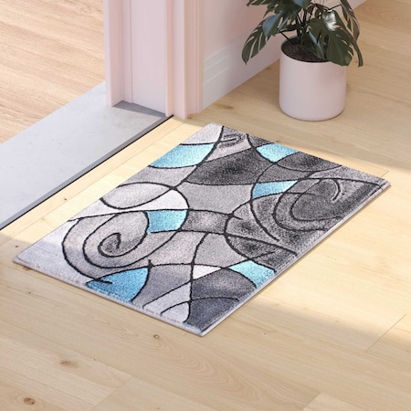 Blue 2' X 3' Abstract Style Accent Rug
